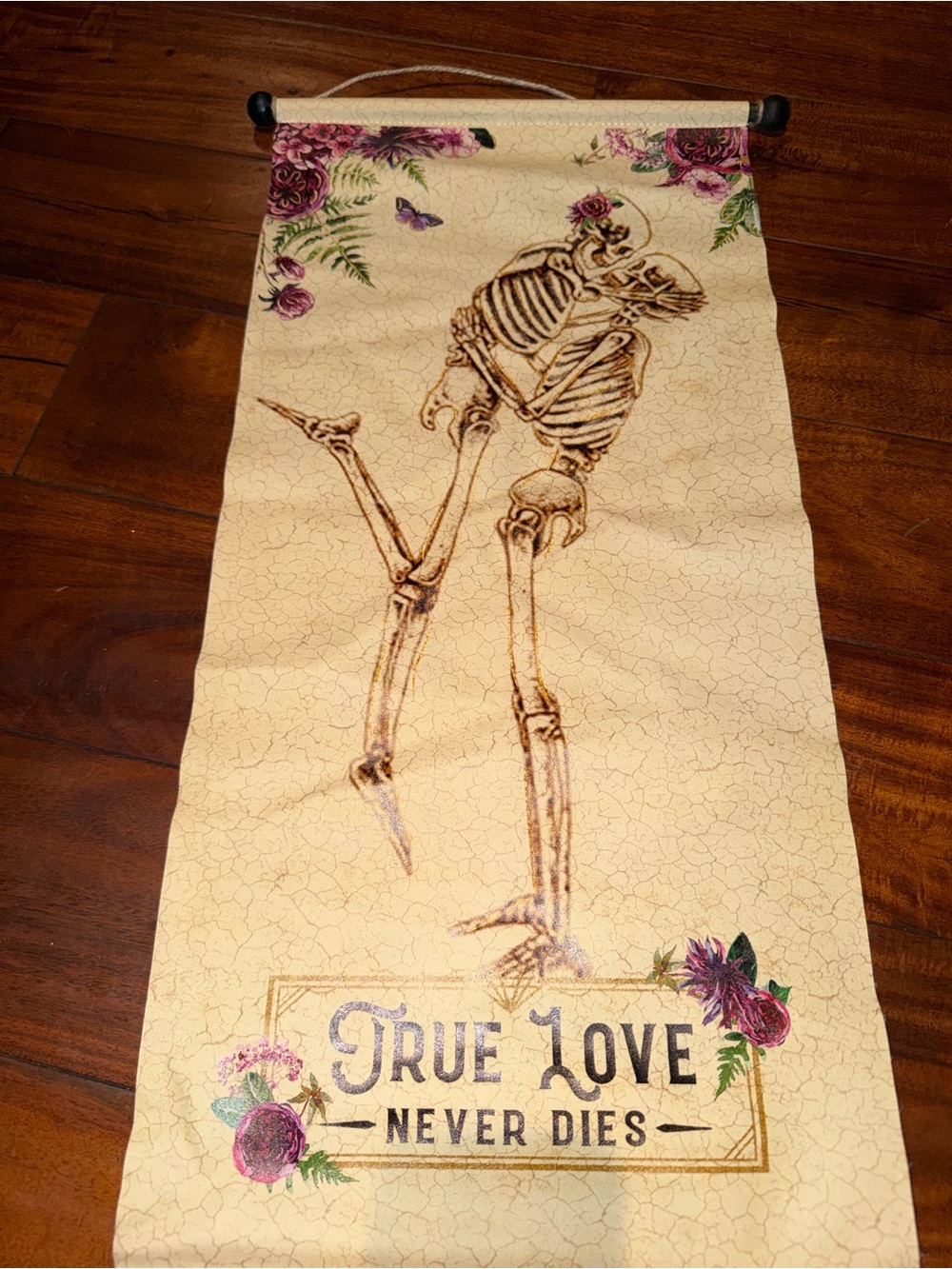 True Love Never Dies Tapestry Wall Hanging - Cream & Purple Floral